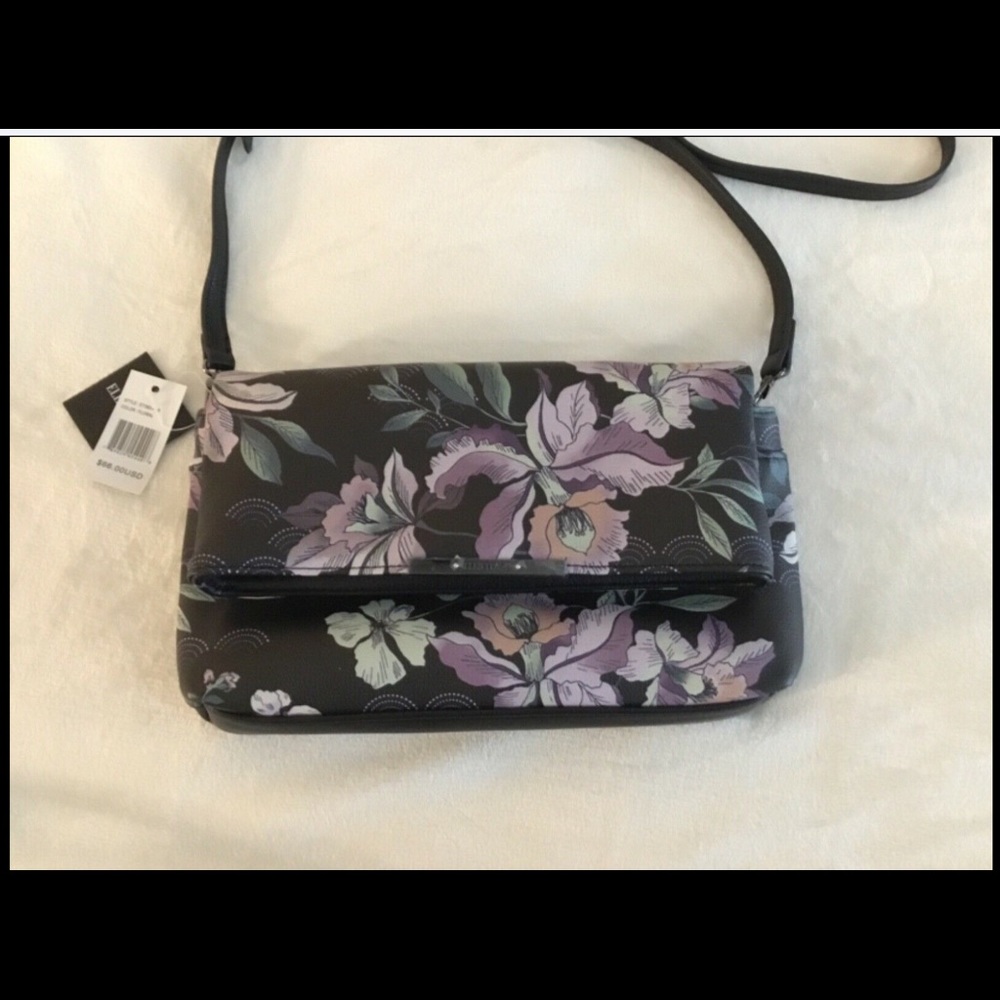 ELLEN TRACY Black Floral Crossbody / Clutch NWT